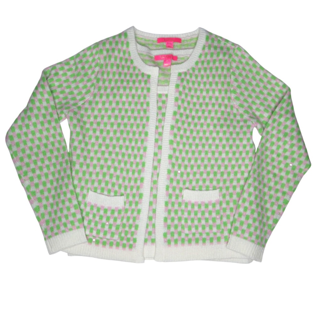 LILLY PULITZER Viera Sweater Set Orb Green Check Jacquard Size Medium - Picture 5 of 14